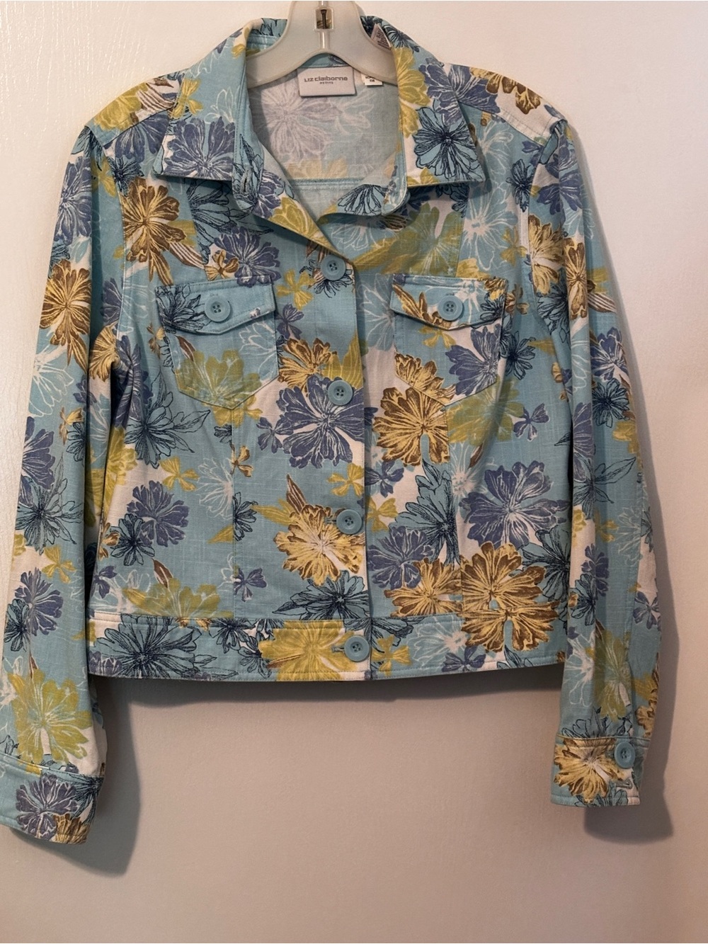 Liz Claiborne Petite M Blue Floral Jean Jacket